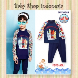 W096 Baju Renang Anak Laki laki Lengan Panjang Baju Renang Anak Cowok Surfing Board Navy  large